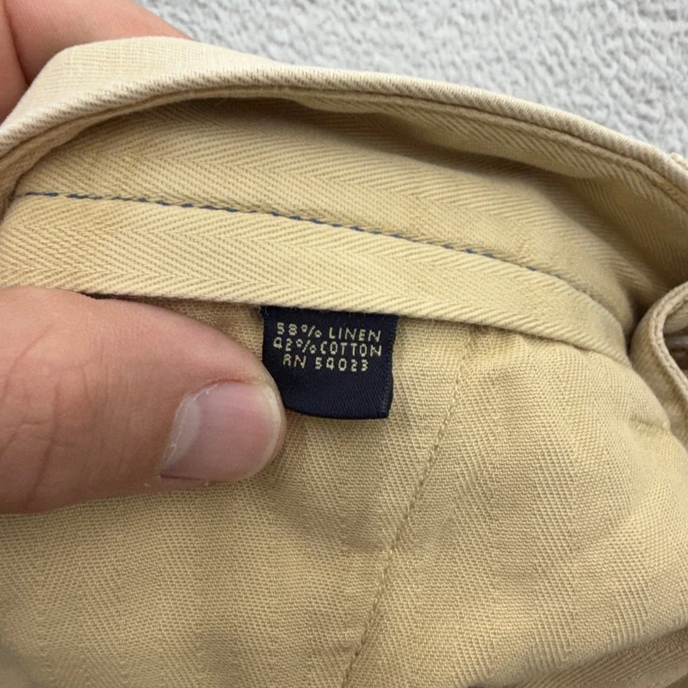 Banana Republic Mens 32x30 Tan Linen Cotton Blend Herringbone Straight Leg Pants